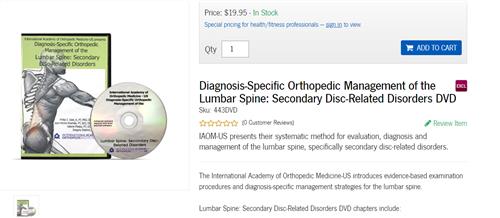 Diagnosis-Specific Orthopedic Management of the Lumbar Spine DVD1