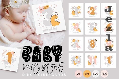 Baby Milestone Dino Girl Cards - 7409562