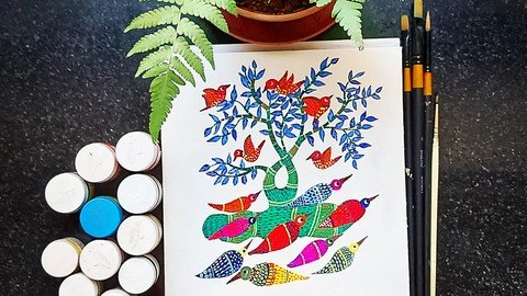 Learn To Paint Tree & Birds In Gond Art Style