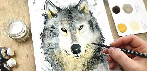 Learn Special Effects Techniques in Watercolor Painting a Wolf for Beginners