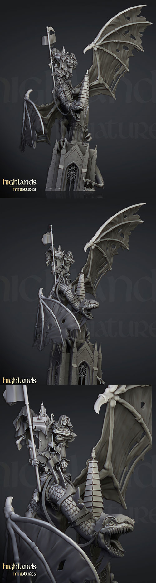 Ezekiel, Lord Necromancer on Flying Monster - Highlands Miniatures 3D Print