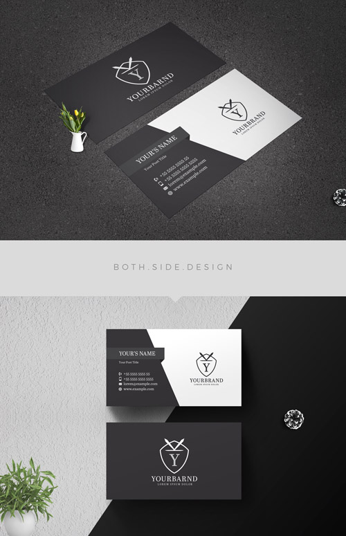 Business Card Layout with Dark Gray Diagonal Elements 209241362