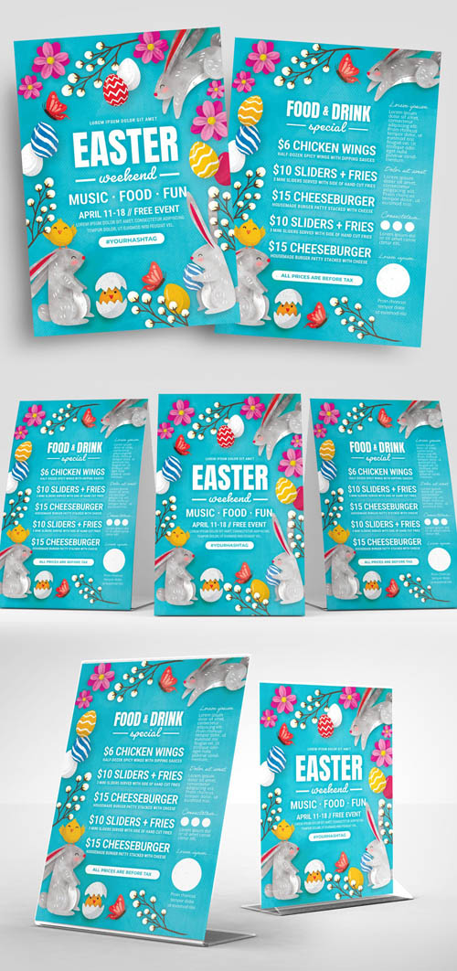 Easter Flyer Layout with Rabbit and Egg Illustrations 326497019