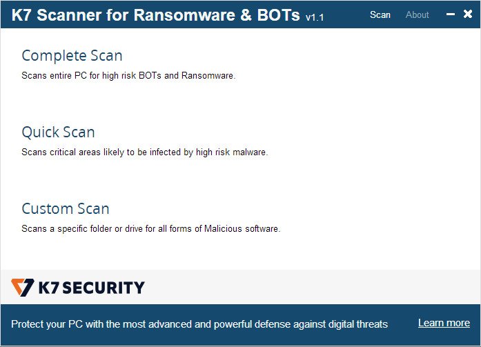 K7 Scanner for Ransomware & BOTs 1.0.0.176 A6285b34d4eae4b04a9599310e879832