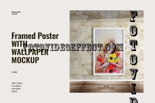 Framed Poster With Wallpaper Mockup - 7474308
