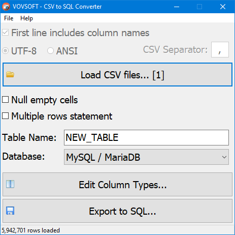 VovSoft CSV to SQL Converter 2.0 0af0f9a4119931f38aa4438db38d5e05