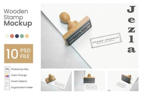Wooden Stamp Mockup - 10 PSD