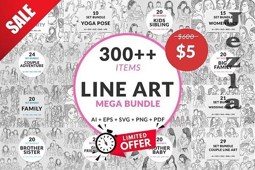 Set Mega Bundle Line Art People Family