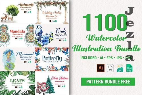1100 Watercolor Illustration Bundle - 7005865