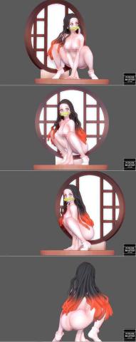 Nezuko Sit Naked Nude Hentai Demon Slayer Kimetsu Sexy Girl Anime 3D Print