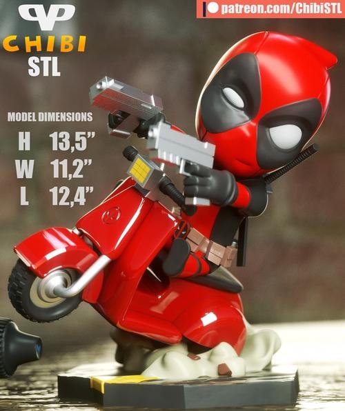 3DXM - Deadpool on Vespa Chibi 3D Print