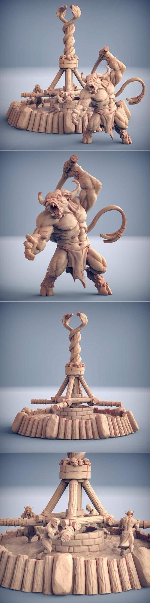 Epic Boss - Minotaur Slaver and Wheel of Pain 3D Print