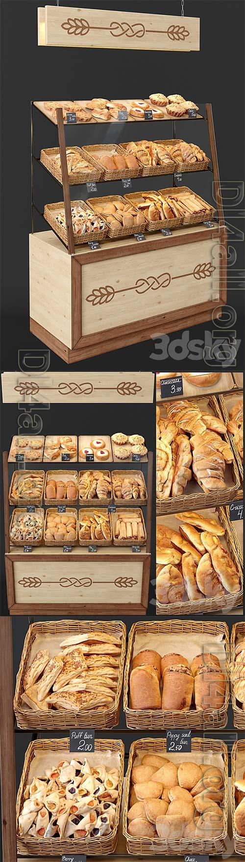 Showcase with pastries 3D Model