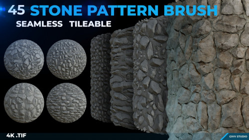 Artstation - 45 Stone Pattern Brush (4k Seamless Tileable .tif)