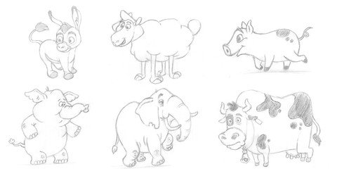 Animal Character Drawing With Geometric Shapes Using Pencil