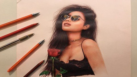 Colored Ballpoint Pens Drawing Art Of Portrait Drawing