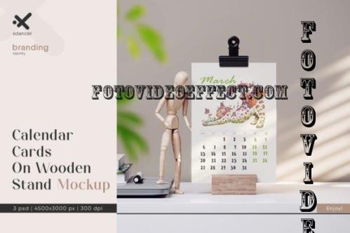 Calendar Cards On Wooden Stand Mockup - 2162327