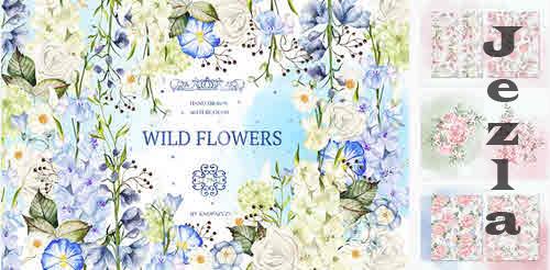 Hand Drawn Watercolor Wild Flowers - 6703494