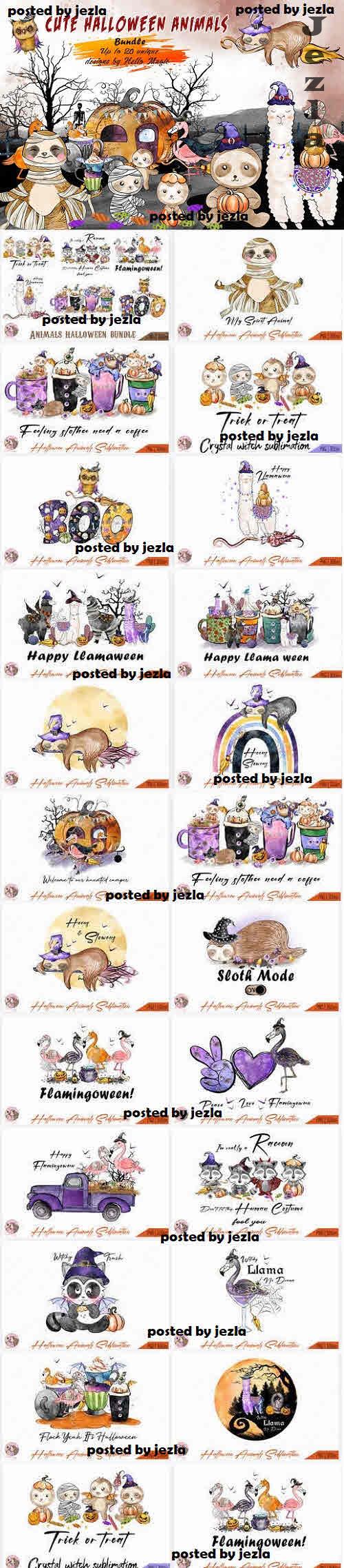 Funny Halloween Animals Bundle - 21 Premium Graphics