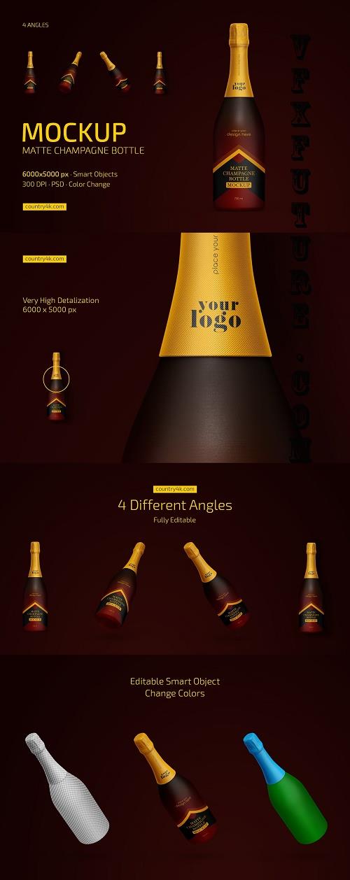 Matte Champagne Bottle Mockup Set - 10196924