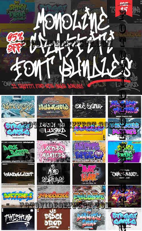 Monoline and Graffiti Font Bundle - 23 Premium Fonts