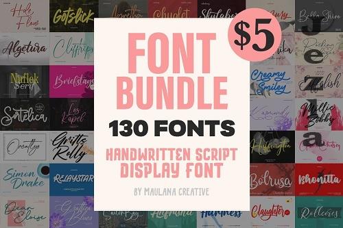 Font Bundle - Handwritten Script Display - 130 Premium Fonts