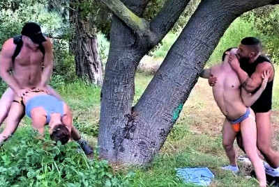 Two Tops Fuck Two Sluts in the Woods