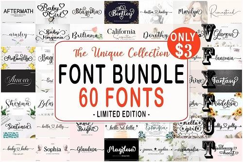 The Unique Collection Font Bundle - 60 Premium Fonts
