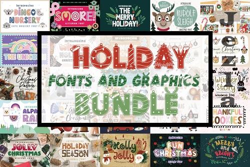 Holiday Fonts and Graphics Bundle - 20 Premium Fonts, 8 Premium Graphics