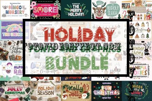 Holiday Fonts and Graphics Bundle - 20 Premium Fonts, 8 Premium Graphics