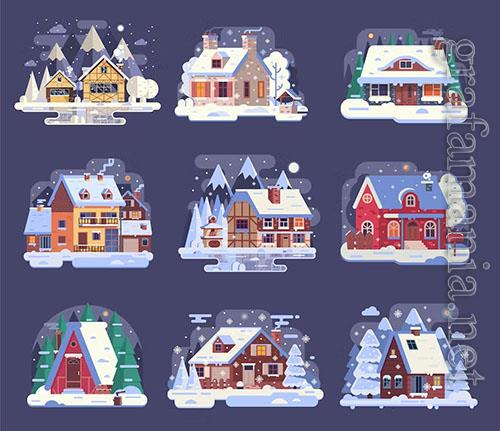 Winter Snow Houses and Cabins Collection