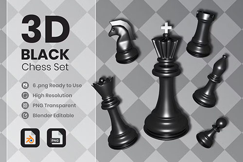3D Black Chess Illustration