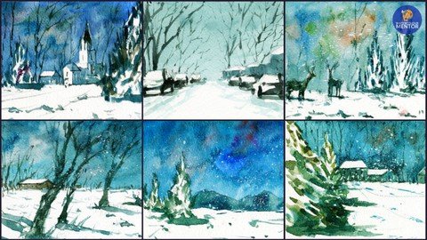 Snow Landscapes Make 9 Watercolor Greeting Cards