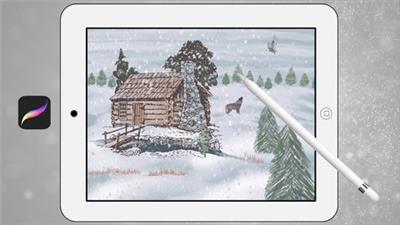 Painting With Procreate Stamp Brushes: Winter  Cabin