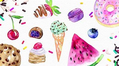 Painting Easy Watercolor Sweets & Treats! Beginner  Level
