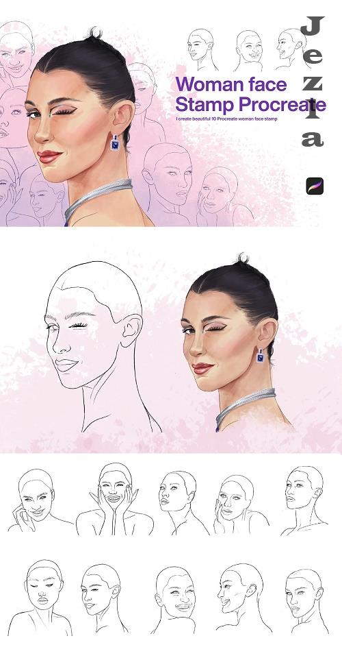 10 Woman Face Stamps Procreate - 10300834