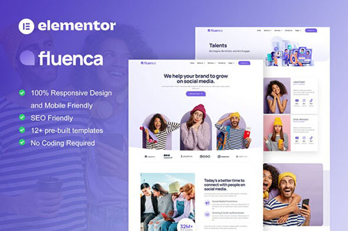 ThemeForest - Fluenca - Social Media Agency Elementor Pro Full Site Template Kit/40383883
