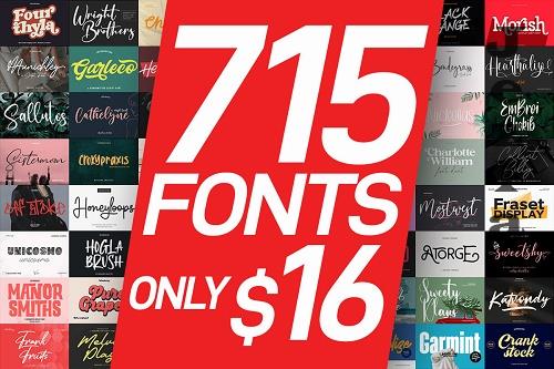All Font Collection Mega Typeface Bundle - 715 Premium Fonts