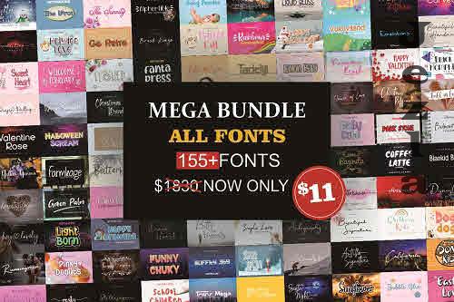 Mega Fonts Bundle - 158 Premium Fonts
