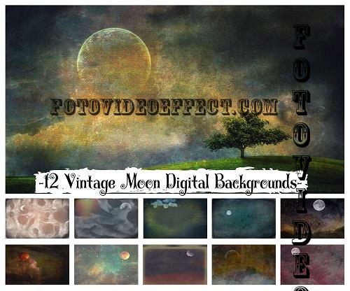 Vintage Moon Digital Backgrounds, Fine Art Textures, Overlay - 2260802