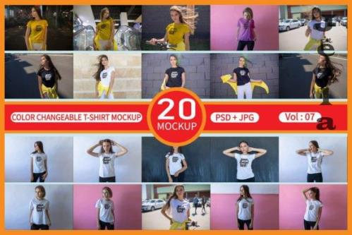 Color Changeable T-Shirt Mockup Bundle V07 Color Changeable T-Shirt Mockup Bundle V07