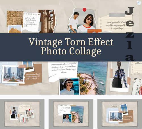 Vintage Torn Effect Photo Collage