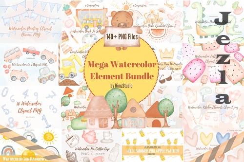 Mega Watercolor Element Clipart Bundle - 25 Premium Graphics