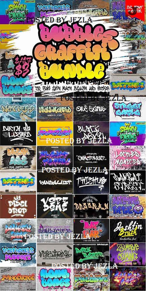Bubble & Monoline Graffiti Font Bundle - 32 Premium Fonts