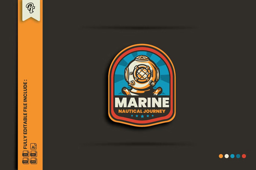 Retro Marine Nautical Badge Logo PNG