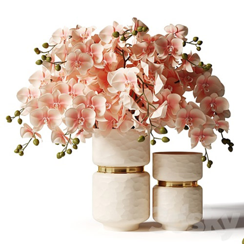 Bouquet of pink orchids in a modern beige vase 3D Models