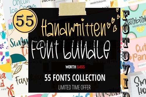 Handwritten Font Bundle - 55 Premium Fonts