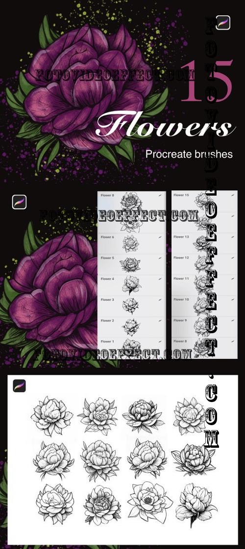 Peonies Procreate Brush Set. Floral Stamps - 2269149