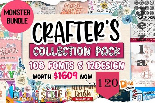 Crafter's Collection Pack Bundle - 108 Premium Fonts, 12 Premium Graphics