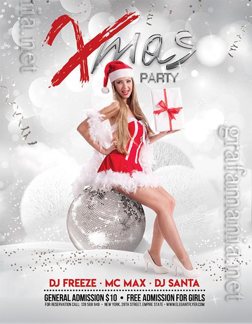 Glitter White Xmas Party Flyer and Facebook Cover Template